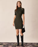 Sueña™ Yeşil Bisiklet Yaka Bodycon Kazak Elbise