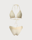 Sarı Dantelli Boyundan Bağlamalı Bikini Takımı