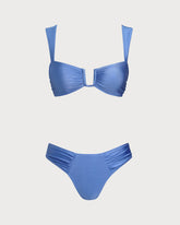 Mavi Üçgen Yüksek Esnek Bikini Takımı