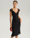 Siyah V Yaka File Midi Elbise