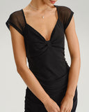 Siyah V Yaka File Midi Elbise