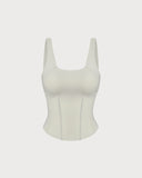 Sueña™ Beyaz Yuvarlak Yaka Yoga Atleti