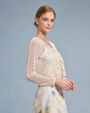 Bej V Yakalı Volanlı Hırka