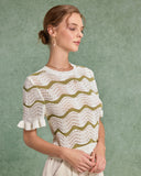 Sueña™ Beyaz Çizgili Yuvarlak Yaka Tığ İşi Kazak