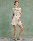 Sueña™ Beyaz Çizgili Yuvarlak Yaka Tığ İşi Kazak