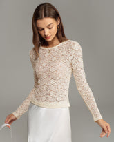 Bej Tekne Yaka Dantel Tişört