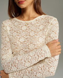 Bej Tekne Yaka Dantel Tişört