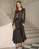 Kahverengi V Yaka Parlak İnce Tişört