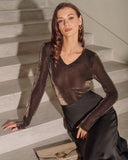 Kahverengi V Yaka Parlak İnce Tişört