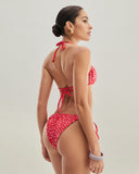 Sueña™ Kırmızı Çiçekli Bağcıklı Üçgen Bikini Takımı