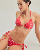 Sueña™ Kırmızı Çiçekli Bağcıklı Üçgen Bikini Takımı