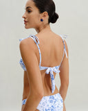 Sueña™ Beyaz Çiçekli Bağcıklı Üçgen Bikini Takımı