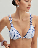 Sueña™ Beyaz Çiçekli Bağcıklı Üçgen Bikini Takımı