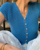 Mavi V Yaka Örgü Hırka