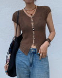 Kahverengi V Yaka Örgü Hırka