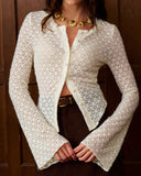 Beyaz Çan Kollu Tek Sıra Düğmeli Hırka