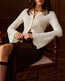 Beyaz Çan Kollu Tek Sıra Düğmeli Hırka