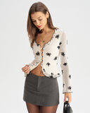 Kayısı Çiçekli Tek Sıralı Hırka