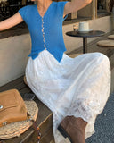 Mavi V Yaka Örgü Hırka