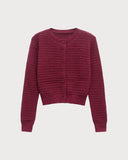 Şarap Kırmızısı Tek Sıralı Örgü Hırka