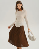 Kayısı Kapüşonlu Yaka Örgü Tişört