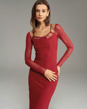 Kırmızı Transparan Vücuda Oturan Uzun Elbise