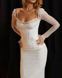 Beyaz Transparan Vücuda Oturan Uzun Elbise