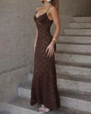 Kahve Kalp Yaka Denizkızı Uzun Elbise