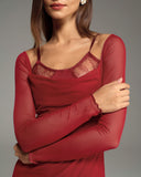 Kırmızı Transparan Vücuda Oturan Uzun Elbise