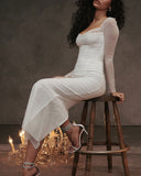 Beyaz Transparan Vücuda Oturan Uzun Elbise