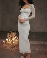 Beyaz Transparan Vücuda Oturan Uzun Elbise