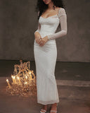 Beyaz Transparan Vücuda Oturan Uzun Elbise