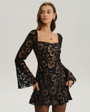 Siyah Şeffaf Çan Kollu Mini Elbise