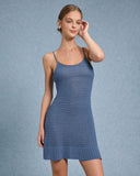 Sueña™ Mavi U Yaka Tığ İşi Mini Elbise