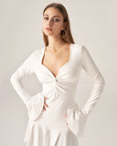 Sueña™ Bettydress-Beyaz Fırfırlı Büküm Mini Elbise