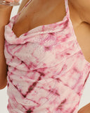 Pembe Kadife Kapüşonlu Yaka Mini Elbise