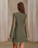 Yeşil Fileli Tekne Yaka A Kesim Mini Elbise