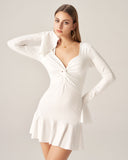 Sueña™ Bettydress-Beyaz Fırfırlı Büküm Mini Elbise