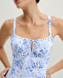 Sueña™ Beyaz Çiçekli Büzgülü Tek Parça Mayo