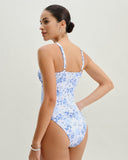 Sueña™ Beyaz Çiçekli Büzgülü Tek Parça Mayo