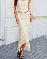 Kayısı Rengi Lastikli Bel Yüksek-Alçak Denizkızı Etek