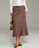 Kahverengi Süet A Kesim Midi Etek