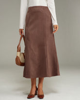 Kahverengi Süet A Kesim Midi Etek