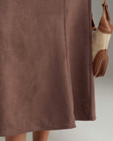 Kahverengi Süet A Kesim Midi Etek