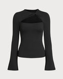 Siyah Kesik İnce Örgü Tişört