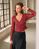 Kırmızı V Yaka Düğmeli Hırka