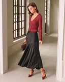 Kırmızı V Yaka Düğmeli Hırka