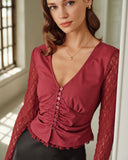 Kırmızı V Yaka Düğmeli Hırka