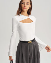 Beyaz Yuvarlak Yaka Kesimli Slim Tişört