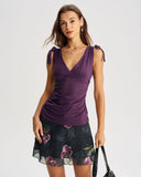 Mor V Yaka Bağlamalı Atlet